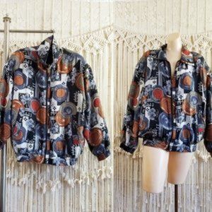 Vintage 90s 100% Silk Medallion Bomber Jacket